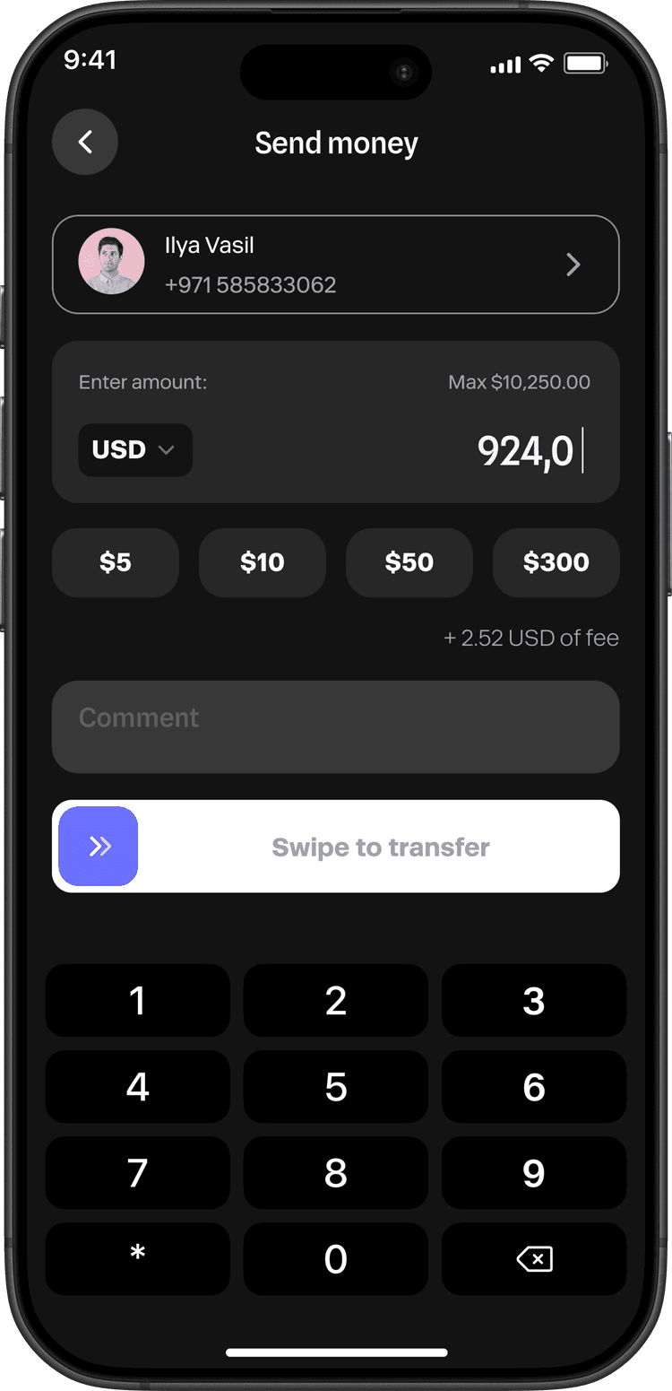 Send money screen showing easy crypto transfer